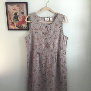 Vintage Linen Botanical Print Maxi Dress Jumper